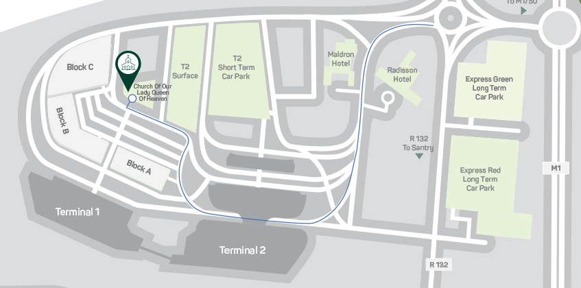 Dublin airport church driving directions map