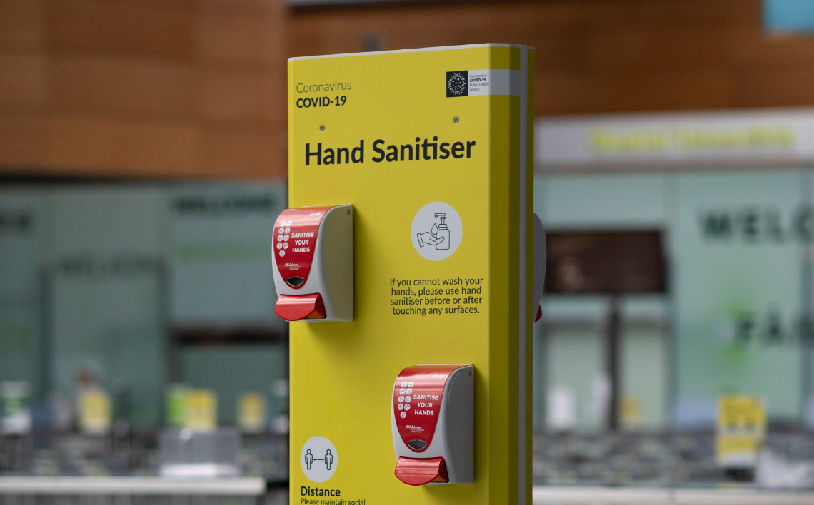 Sanitiser-Unit-in-the-Terminal-2-Departures-Hall-at-Dublin-Airport