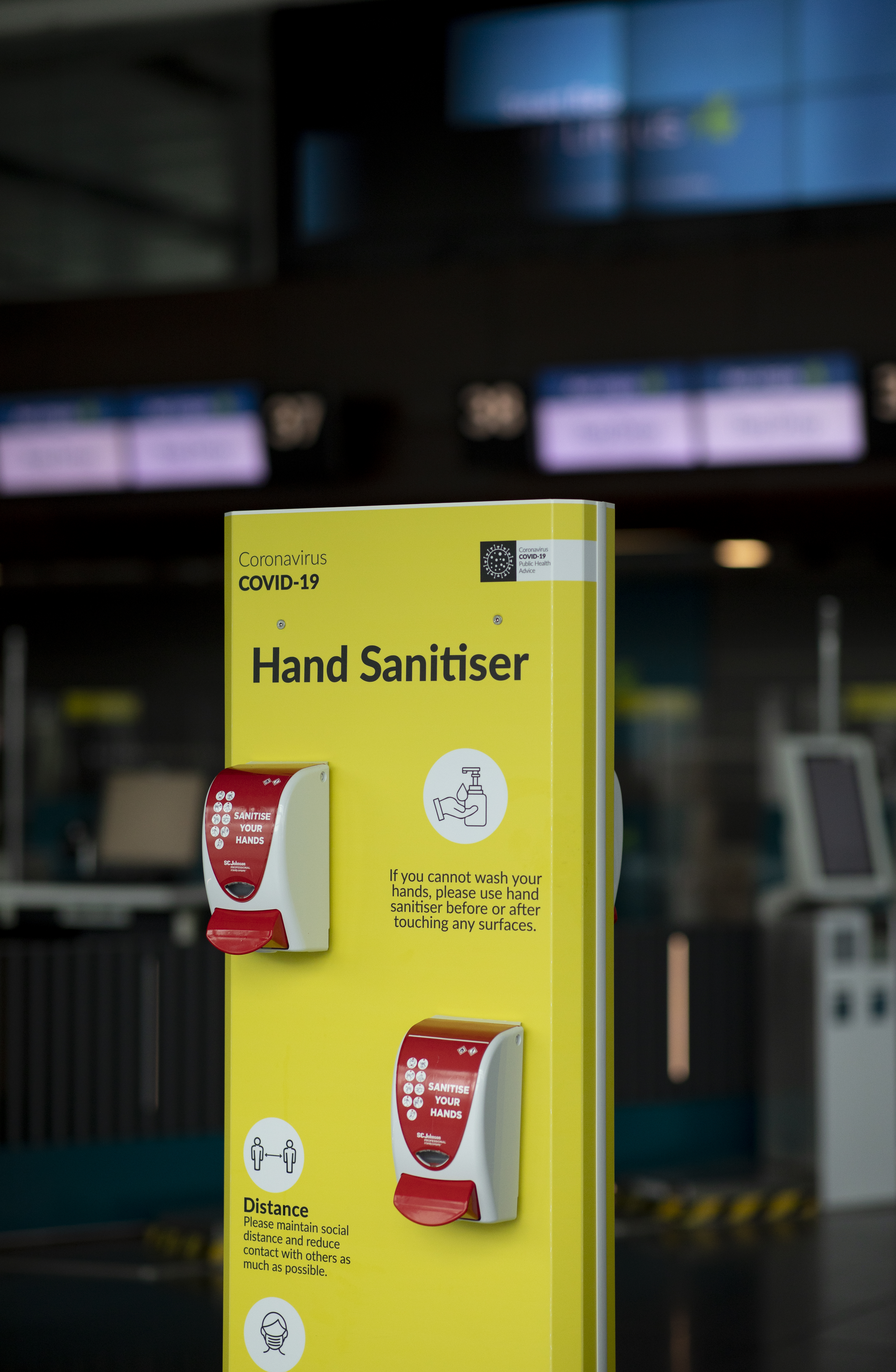 Hand sanitiser unit in the Aer Lingus Check-In Hall in Terminal 2, Dublin Airport. (2)