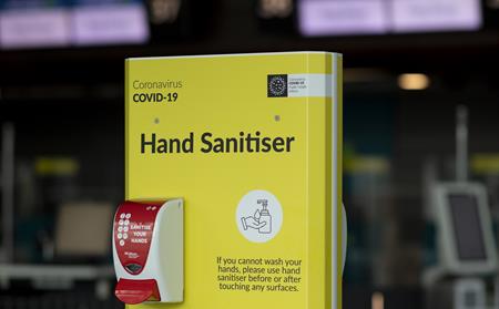 Hand sanitiser unit in the Aer Lingus Check-In Hall in Terminal 2, Dublin Airport. (2)