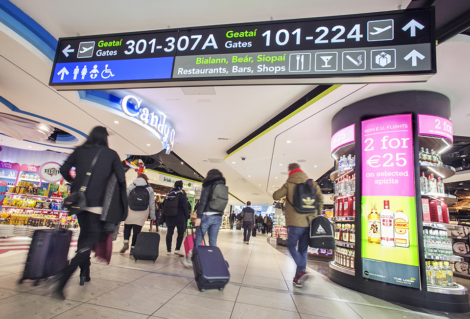 300 gates signage and passengers at Dublin airport