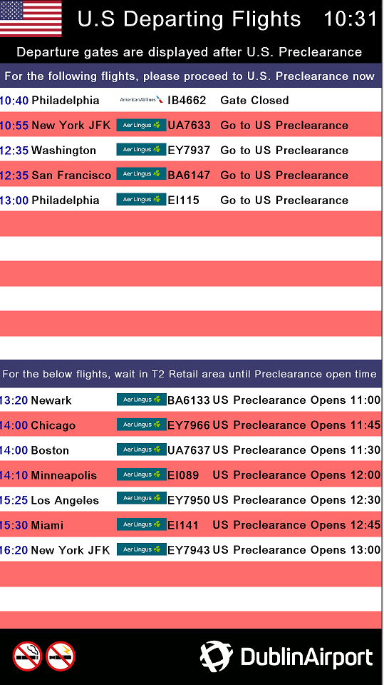 Preclearance Flight Information Display Screen