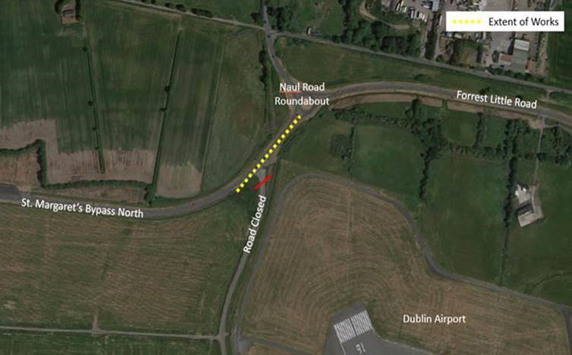 naul_road_roadworks naul road roundabout roadworks aerial view map